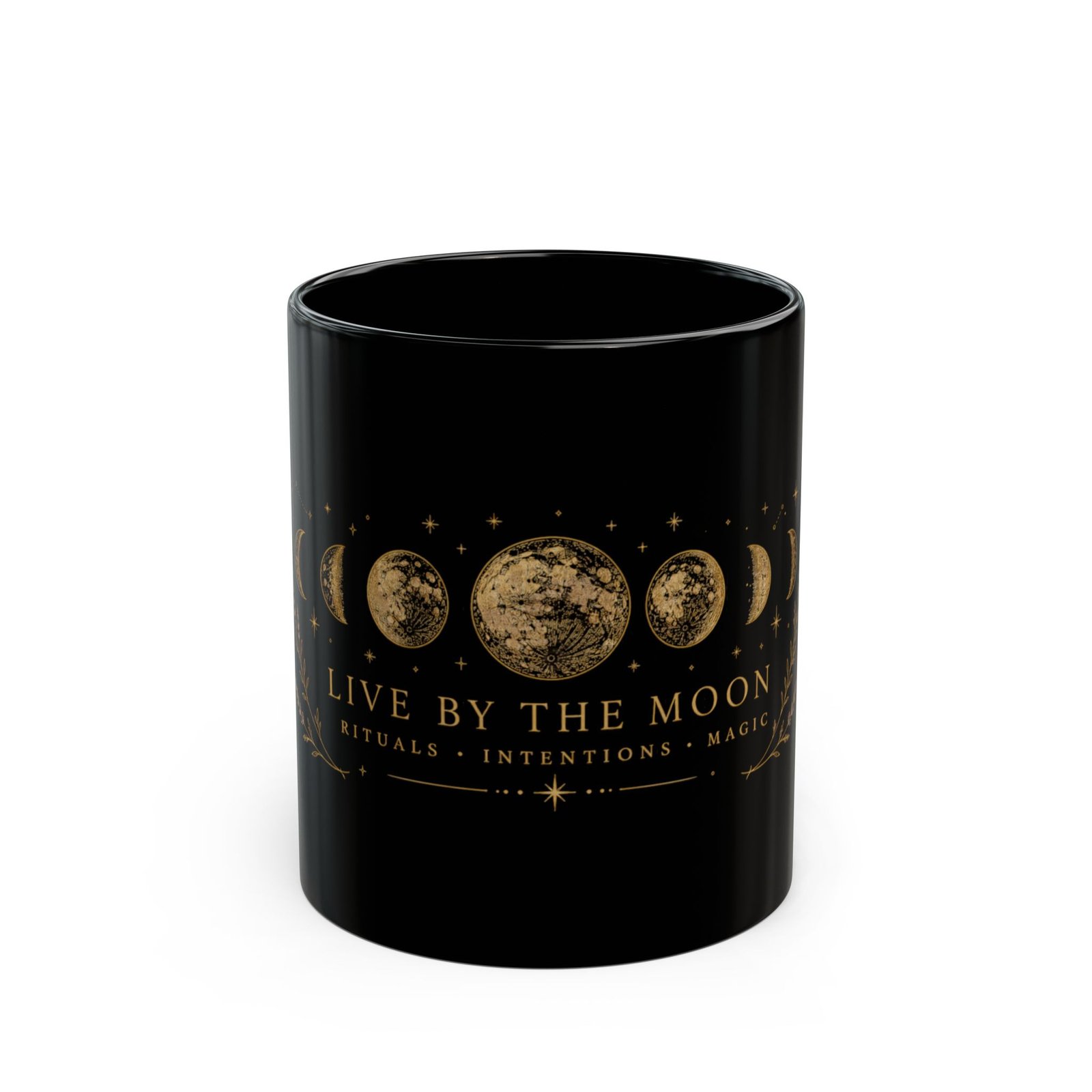 Moon Phase Coffee Mug — "Live by the Moon" Celestial Black Mug - Image 2