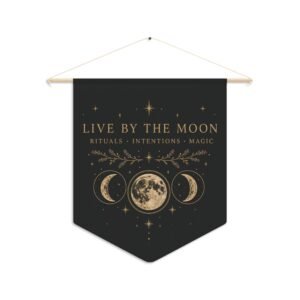 Live By The Moon Pennant — Moon Phase Wall Banner for Witchy Home Décor