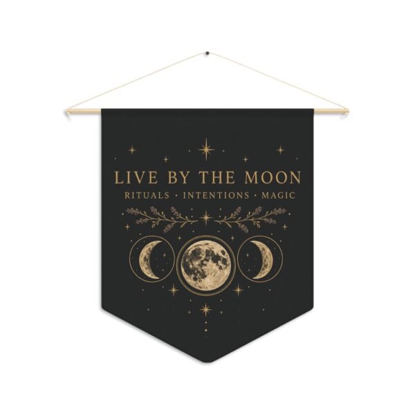 Live By The Moon Pennant — Moon Phase Wall Banner for Witchy Home Décor