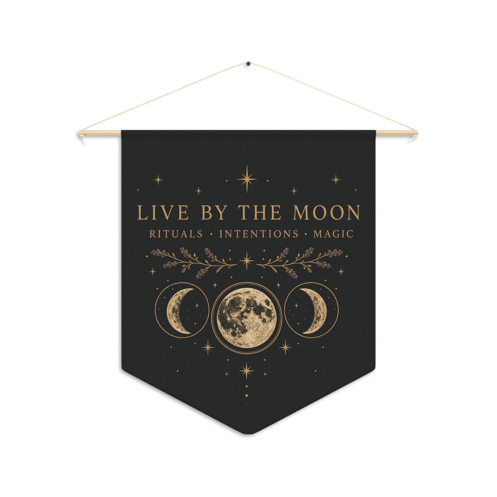 Live By The Moon Pennant — Moon Phase Wall Banner for Witchy Home Décor