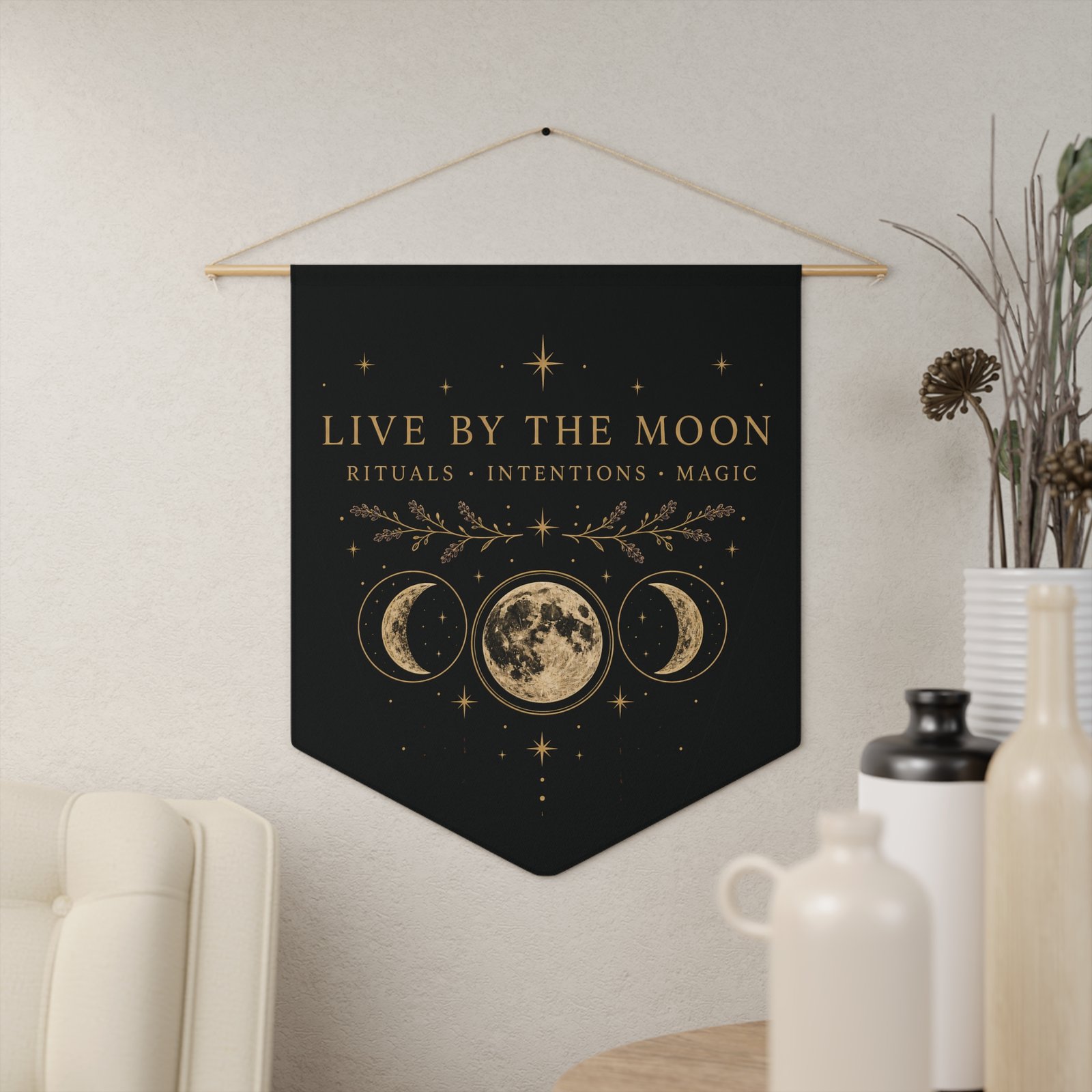 Live By The Moon Pennant — Moon Phase Wall Banner for Witchy Home Décor - Image 3