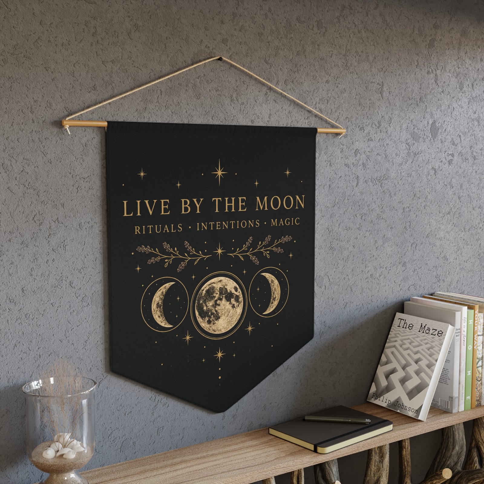 Live By The Moon Pennant — Moon Phase Wall Banner for Witchy Home Décor - Image 4
