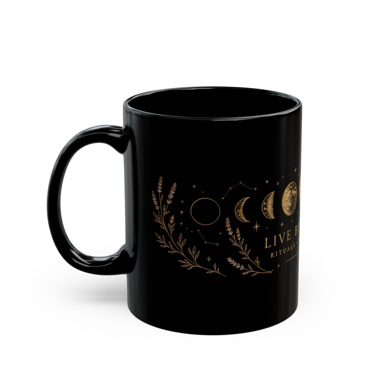 Moon Phase Coffee Mug — "Live by the Moon" Celestial Black Mug - Image 3